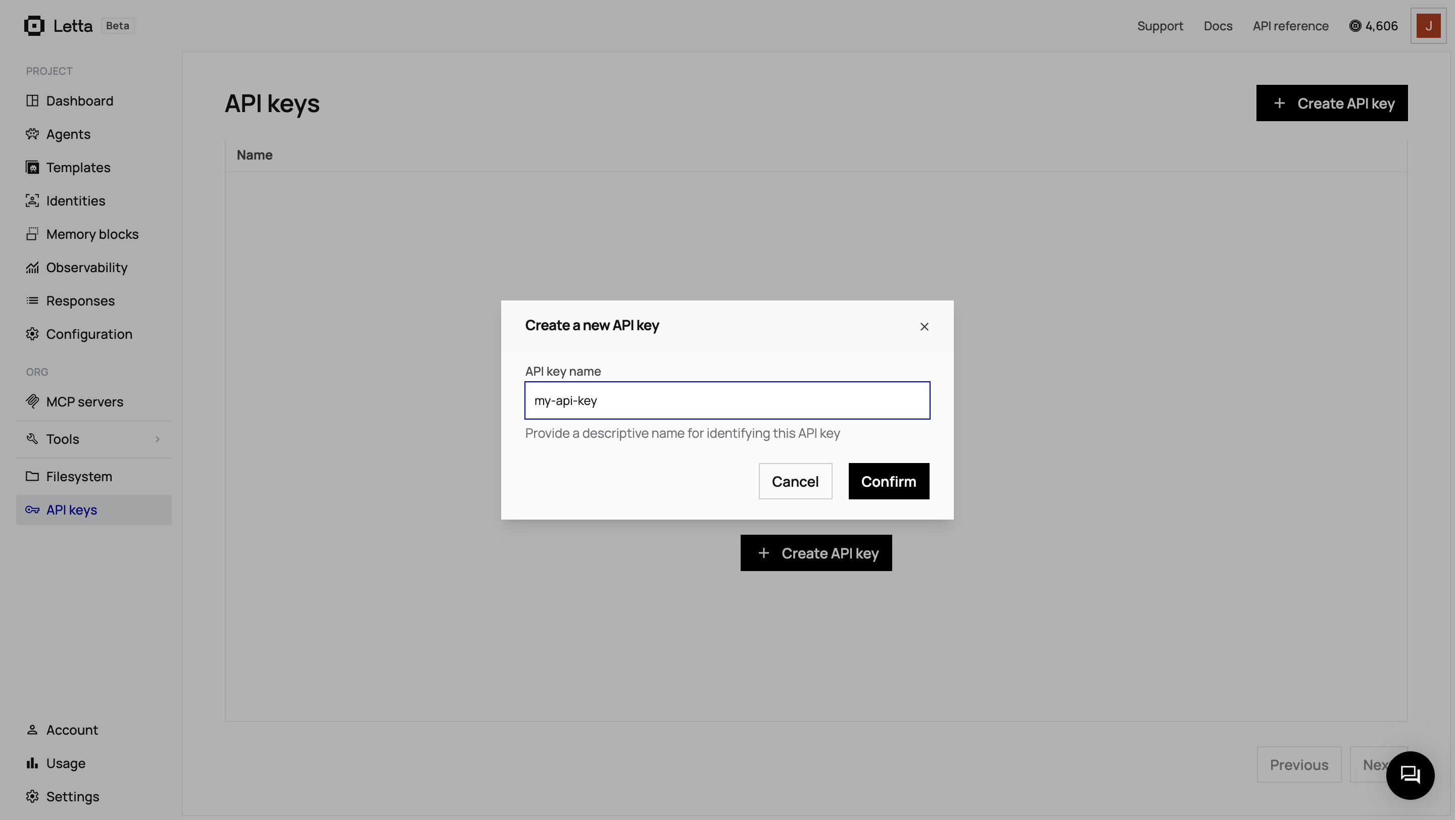Letta API Key
Navigation