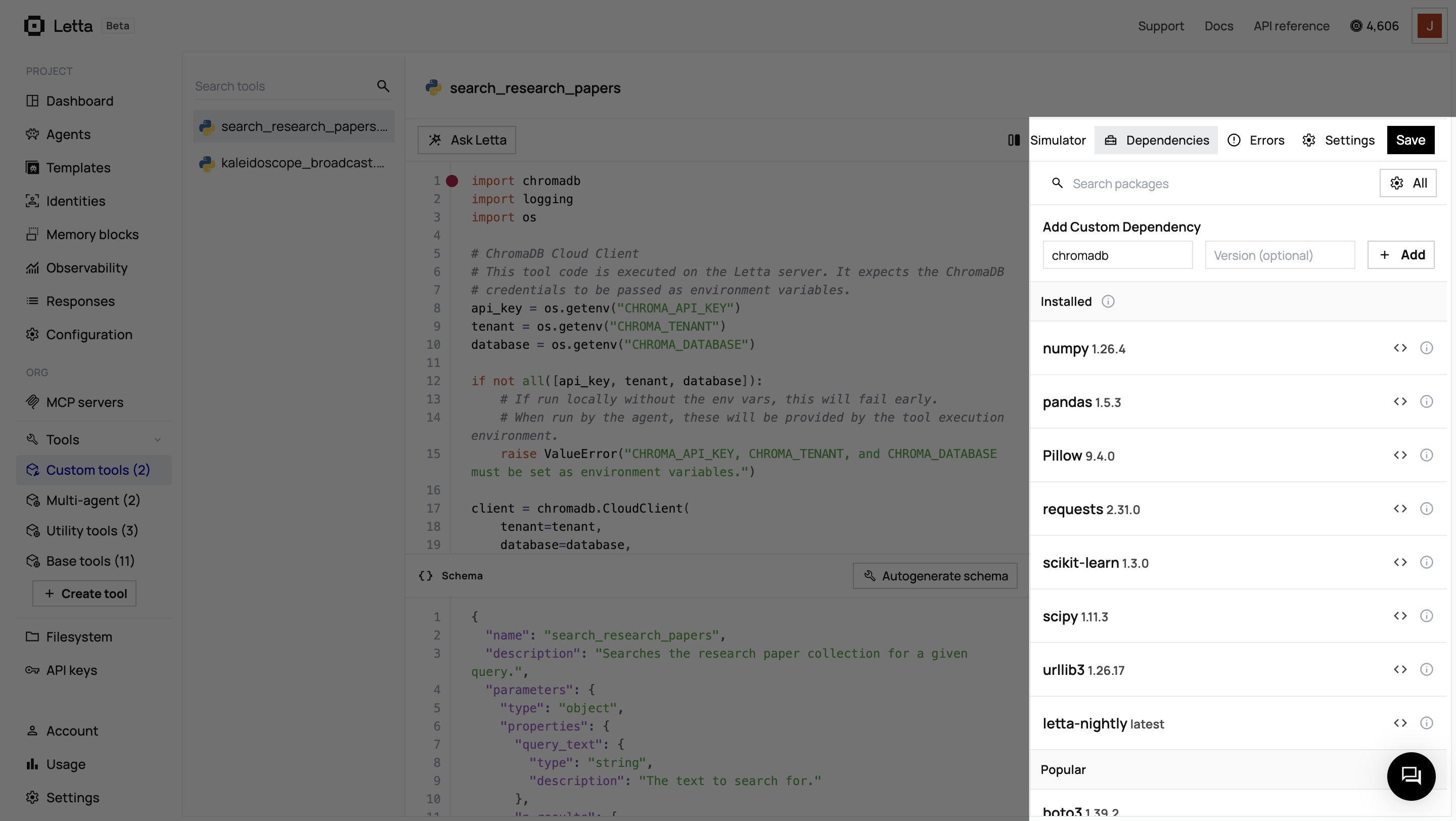 Letta Dependencies Configuration